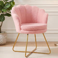 Furnimart Vanity Chair with Back, Shell Accent Chair for Living Room, Criss Cross Chair with Gold Legs, Makeup Chair for Bedroom Desk Chair no Wheels, Faux Fur Pink