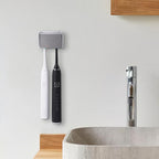 Toothbrush Holder Wall Mounted with Cover for Bathroom, 2 Slots Toothbrush Storage Organizer for Shower, Self Adhesive Toothbrush Hanger Rack for Dorm, Cabinet (Silver)