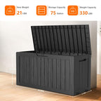 75 Gallon Resin Deck Box, Lockable Patio Outdoor Storage Box for Furniture, Garden Tools and Tools Storage, Waterproof Outside Storage Boxes - Black