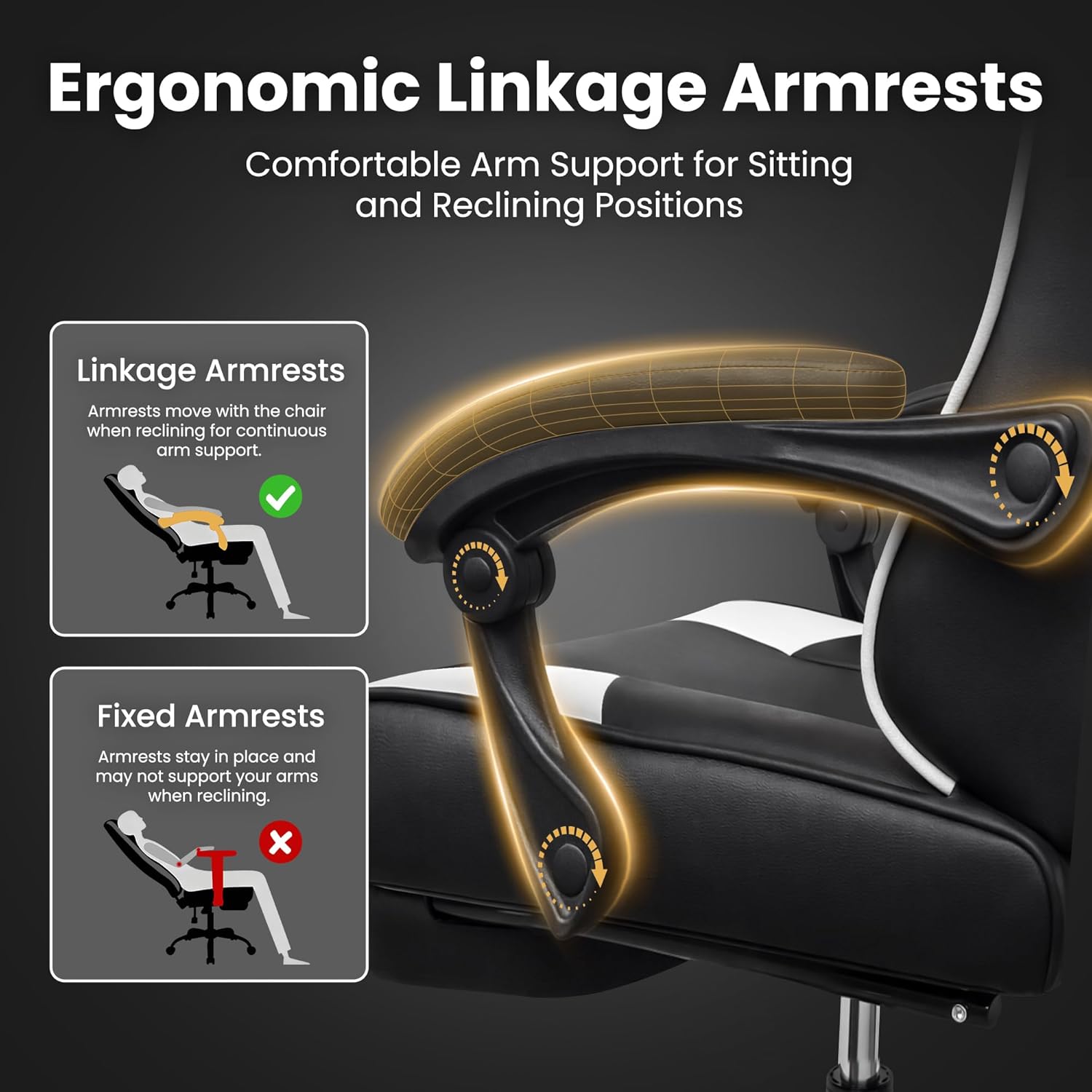 Gaming Chair Gamer Game Ergonomic with Footstool Lumbar Support Deep Black | Headrest, Height and Backrest Adjustable, Deep Black Leather, 210 KG Heavy Duty Load Capacity 52cm Wingless Cushion
