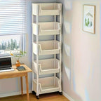 5-Tier Plastic Rolling Cart with Wheels, Multi Layer Storage Cart, Multi-Functional High-Borders Storage Trolley, Durable and Stable, Tiered Cart for Bathroom,Laundry, Living Room