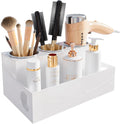 White Hair Tool Organizer Acrylic Hair Dryer and Styling Holder, Bathroom Countertop Blow Dryer Holder, Vanity Caddy Storage Stand for Accessories, Makeup, Toiletries