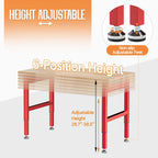 SPECRAFT Red Adjustable Heavy Duty Workbench with 4 AC Outlet and 2 USB Ports Power Outlets, 2000 Lbs Capacity, Rubber Wood Top for Garage, Workshop, Office