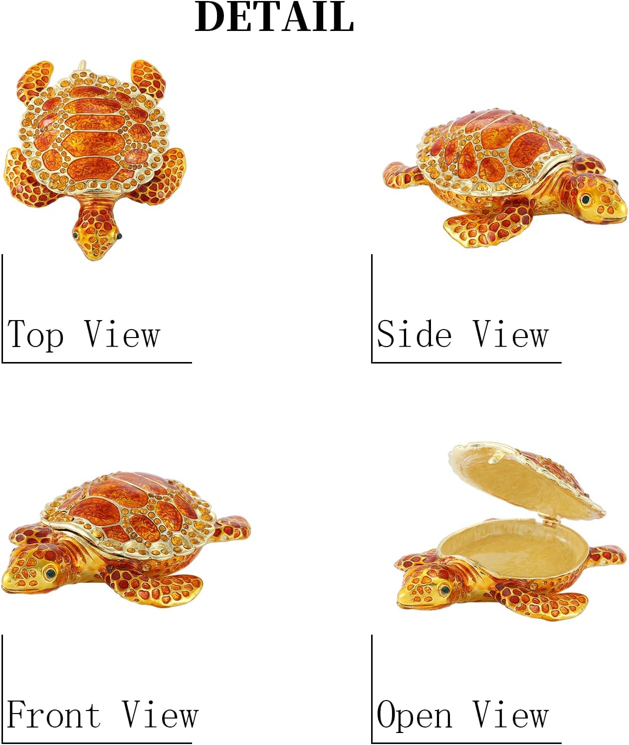 QIFU Hand Painted Orange Turtle Style Enamel Trinket Box Hinged, Elegant Jewelry Box to Store Your Ring or Earring in Style