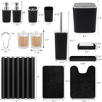 Bathroom Accessories Set - 25PC Black Bathroom Set, Bathroom Set with Shower Curtain and Rugs, Black Shower Curtain Set & Bathroom Rugs