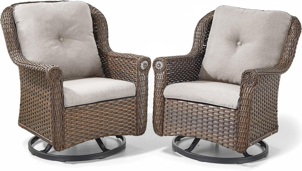 Patio Chairs Outdoor Swivel Glider - Set of 2 High Back Outside Brown Wicker ...