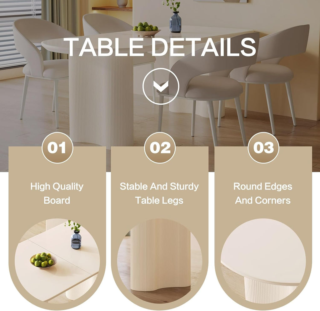 Dining Table Set for 6, Modern Cream White Kitchen Table with 6 Chairs, Dining Room Table Set for Kitchen, Dining Room, Home & Office