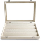 Frebeauty Earring Organizer Tray with Clear Lid 64 Slots Velvet Drawer Insert Earring Storage box with Transparent Glass lid Jewelry Display Case Store Showcase Gifts for Women(Beige, Earrings)