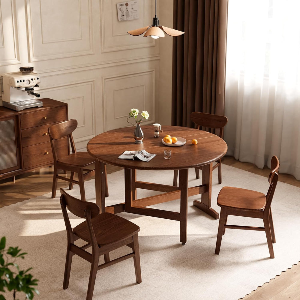 47.2" Solid Wood Small Round Dining Table, 3 in 1 Space Saving Folding D...