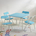 VECELO Kids Folding Activity Table and Chairs 5 Pcs Set, Portable, with Ultra Soft Padded Cushion, Light Blue