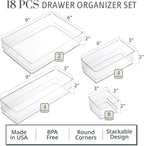 STORi SimpleSort 18-Piece Stackable Clear Drawer Organizer Set | Multi-size Trays | Makeup Vanity Storage Bins and Office Desk Drawer Dividers | Made in USA