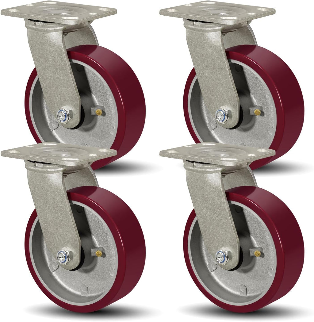SY America 6" X 2" Casters Wheels,Heavy Duty Casters Set of 4，Polyurethane on Aluminum Wheels,4 Swivel Casters,5200 LBS Load Capacity