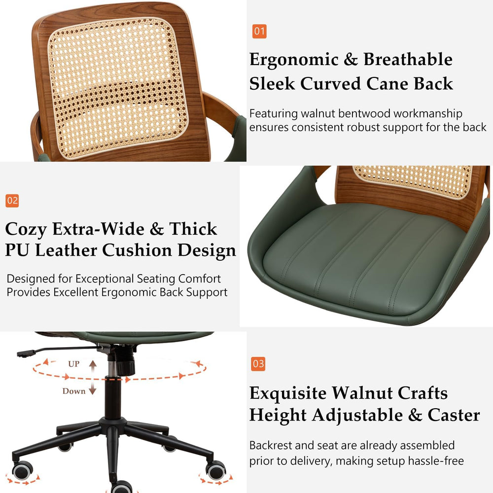 Mid Century Modern Rattan Office Chair, Walnut Finish Desk Chair | Ergonomic ...
