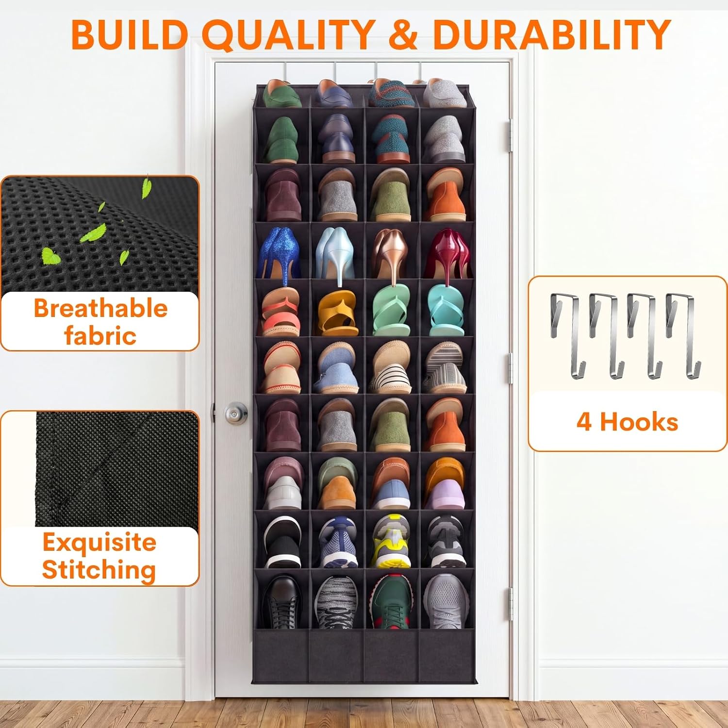 Ofiray-home Over the Door Shoe Organizer, 30-40 Pairs | Large & Deep Pockets, Fits Boots, Sneakers or Larger Shoes, Space-Saving, For Bedroom, Small Closet, Entryway