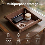 CoBak Leather Valet Tray, Premium PU Leather Catch-All Tray for Entryway Table Key, Phone, Wallet, Coins & Jewelry, Bedside Nightstand Desk-top Catchall (Brown)