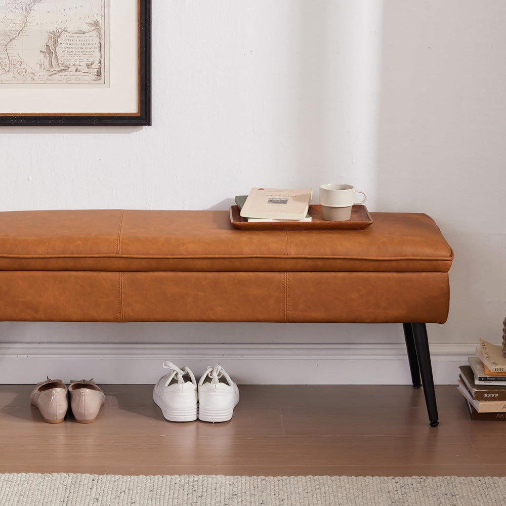 Ottoman with Storage Bench, Upholstered Large Entry Bench Cognac | 43.3"...