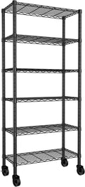 REGILLER 6-Wire Shelving Metal Storage Rack Adjustable Shelves,Standing Storage Shelf Units for Laundry Bathroom Kitchen Pantry Closet(Black,14.1" D x 30" W x 80" H,With Wheels)