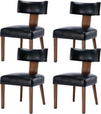 Set of 4 PU Leather Upholstered Side Chairs, Modern Kitchen Armless Parson Chairs Solid Wood Dining Chairs, Black