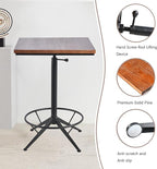 Diwhy Industrial Design Bar Table Height Adjustable 30.3-35.4in Kitchen Dining Coffee Bistro Pub Square Table Top Table Black