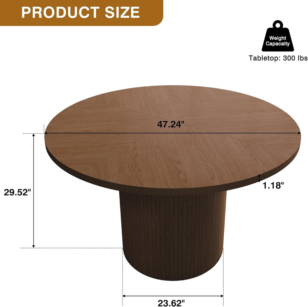 QHITTY Fluted Round Dining Table, 47-inch Wood Kitchen for 4, Farmhouse Circl...