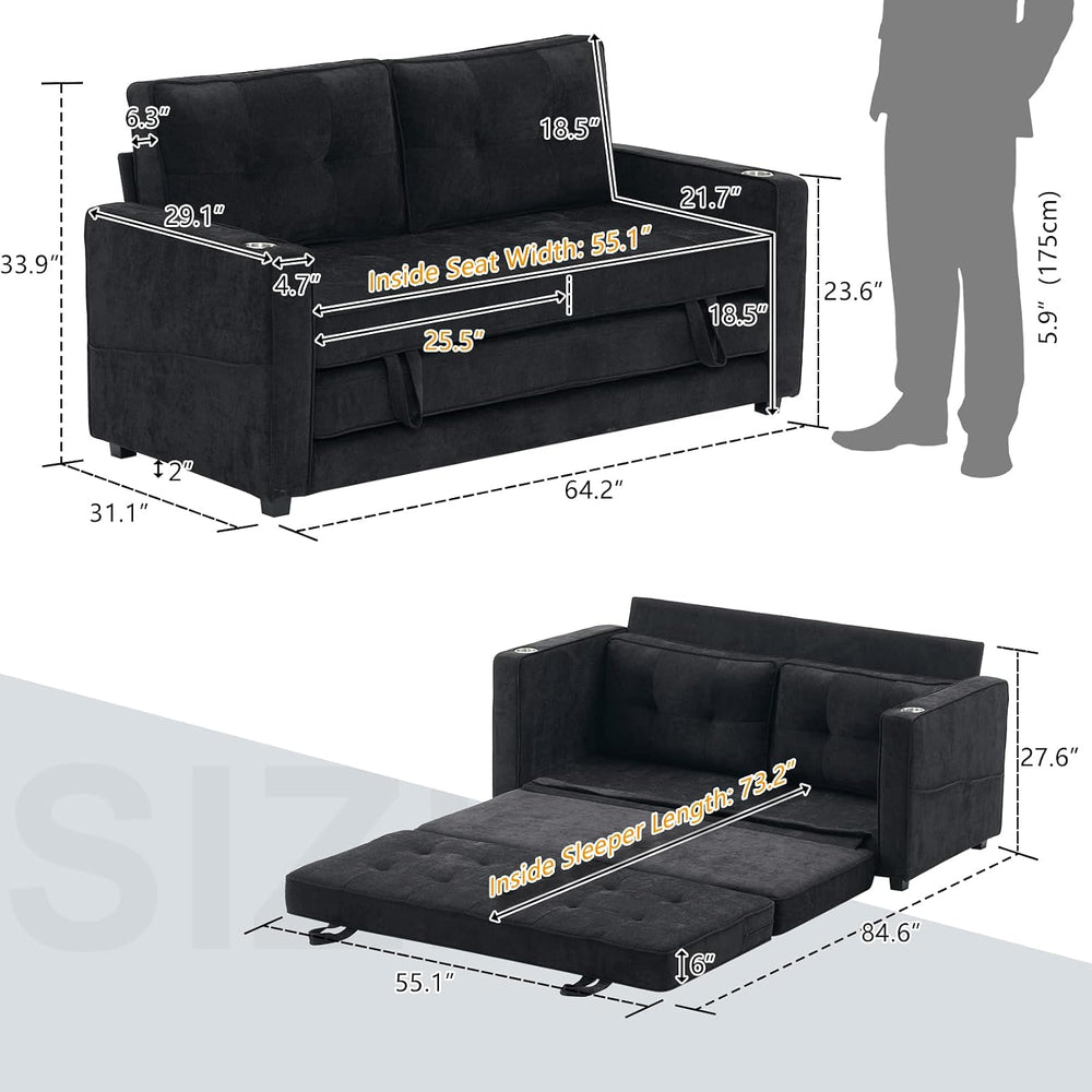 VINGLI Upgraded 64" W 84" L Full Size Futon Sofa Bed, 6" Thick...