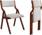 Ball & Cast Upholstered Folding Dining Chairs Set of 2, Foldable Wooden Chair 2-Pack, Portable Office Meeting-Chair for Kitchen Outdoor Activity, Easy Carry & Storage, Cherry+Cream