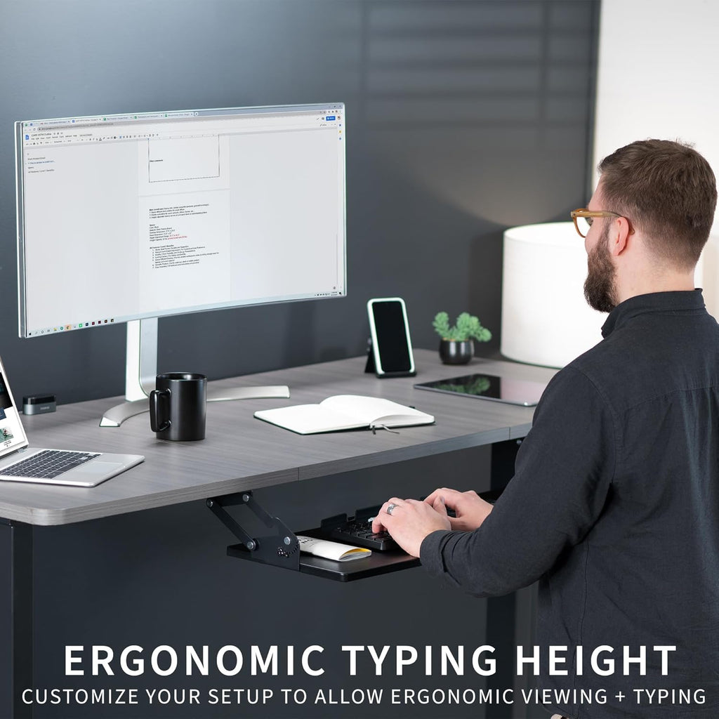 VIVO Large Under Desk 34 x 11 inch Computer Keyboard and Mouse Tray with Swinging Height Adjustment, 12 Settings, Platform Drawer for Typing, Black, MOUNT-KB34S