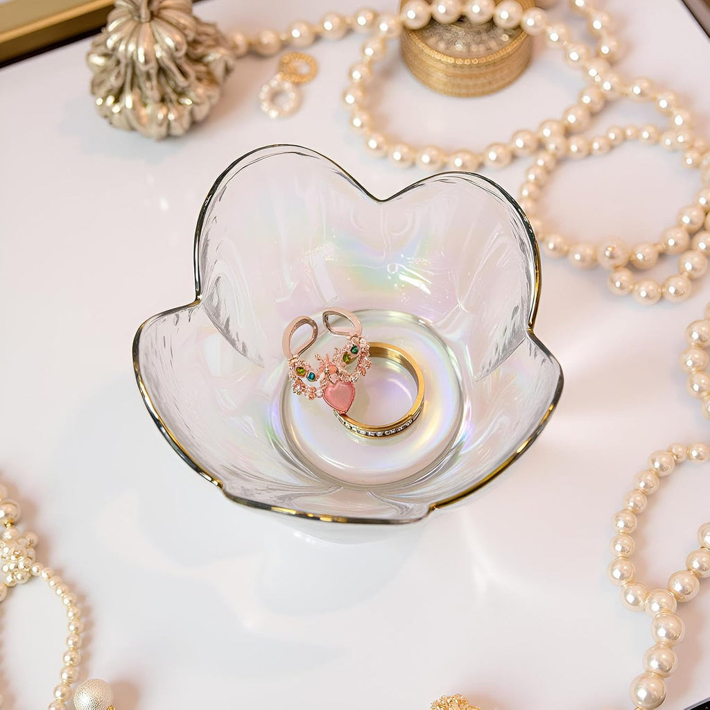 Rainbow Flower Ring Dish Jewelry Tray, Small Glass Trinket Tray for Rings Earrings, Present for Wife Mom Daughter Women
