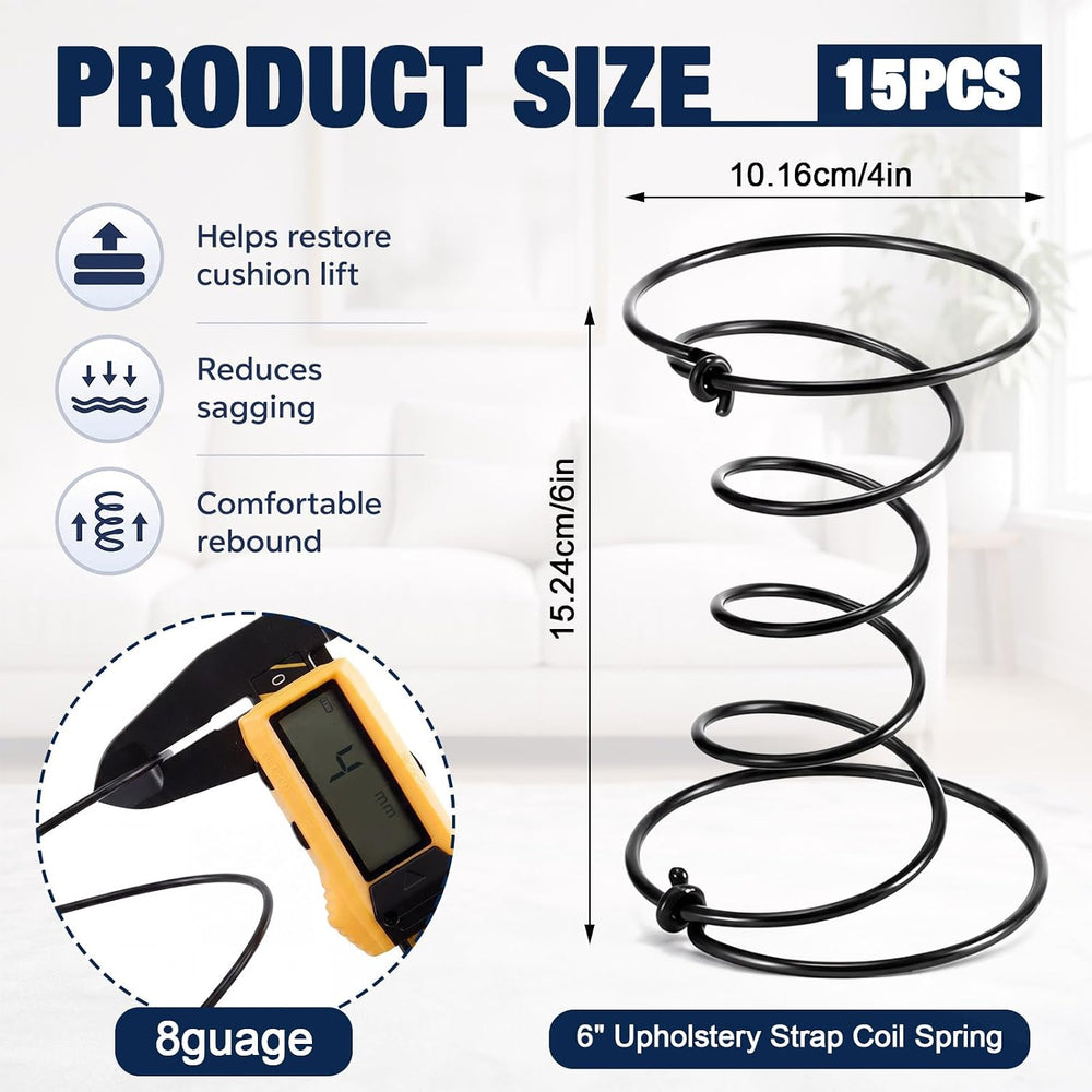15 Pcs 6" Upholstery Strap Coil Springs Repair, 8 Gauge Wire, High Elast...