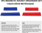 Magnetic Socket Organizer, 4-Pack Metric SAE Holder Set 1/4", 3/8" Drive Socket Trays, Holds 108 Pcs Standard and Deep Size Sockets(Socket not Included)