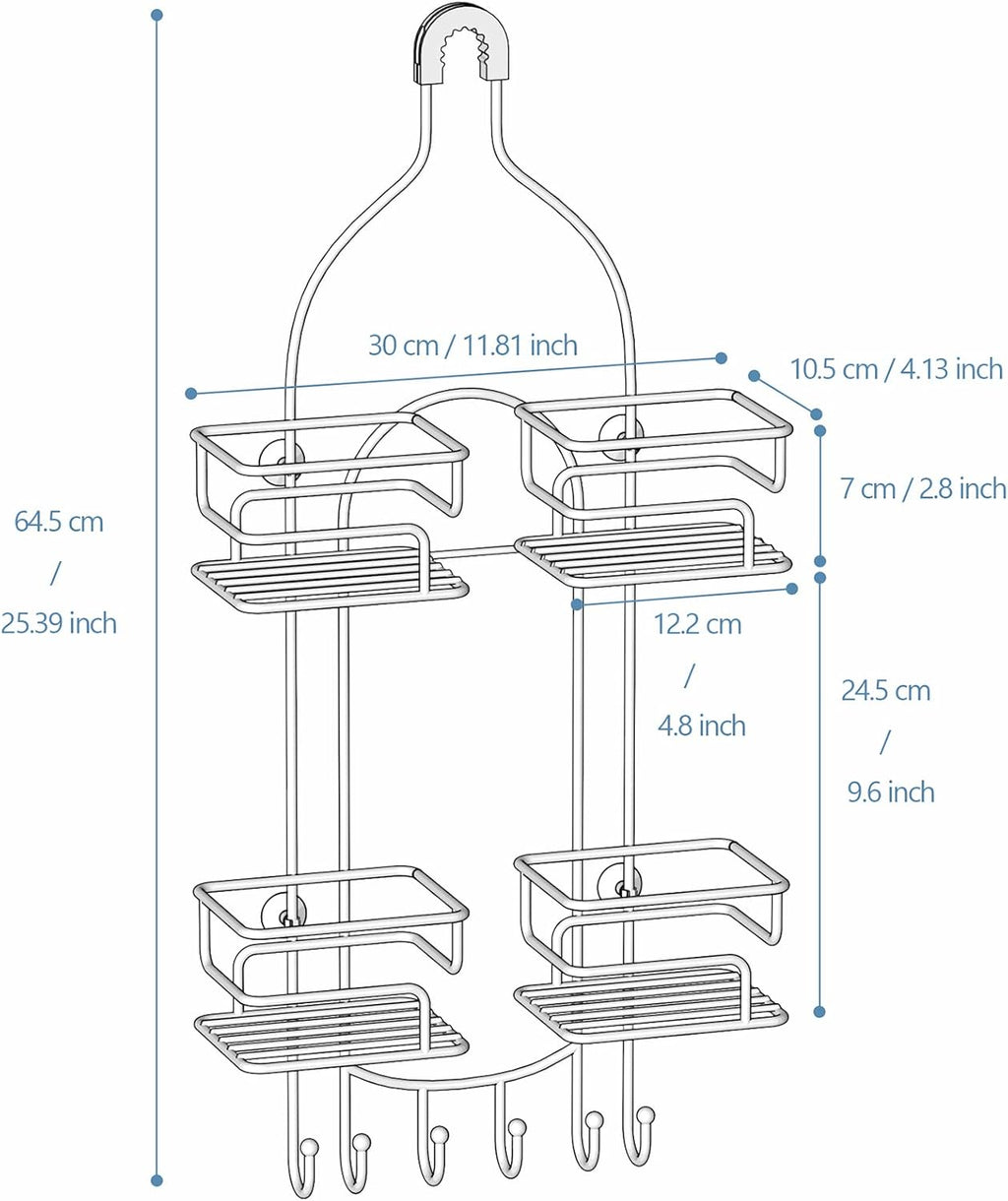 SRIWATANA Shower Caddy Organizer Hanging Over Head, Bathroom Shower Rack Hanger with Hooks for Razors - Bronze
