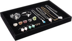Mornajina 13.8" x 9.5" Velvet Jewelry Tray Jewelry Display Tray, Stackable Empty Plate Trays for Earrings Necklaces Bracelet Rings Display Showcase - Black
