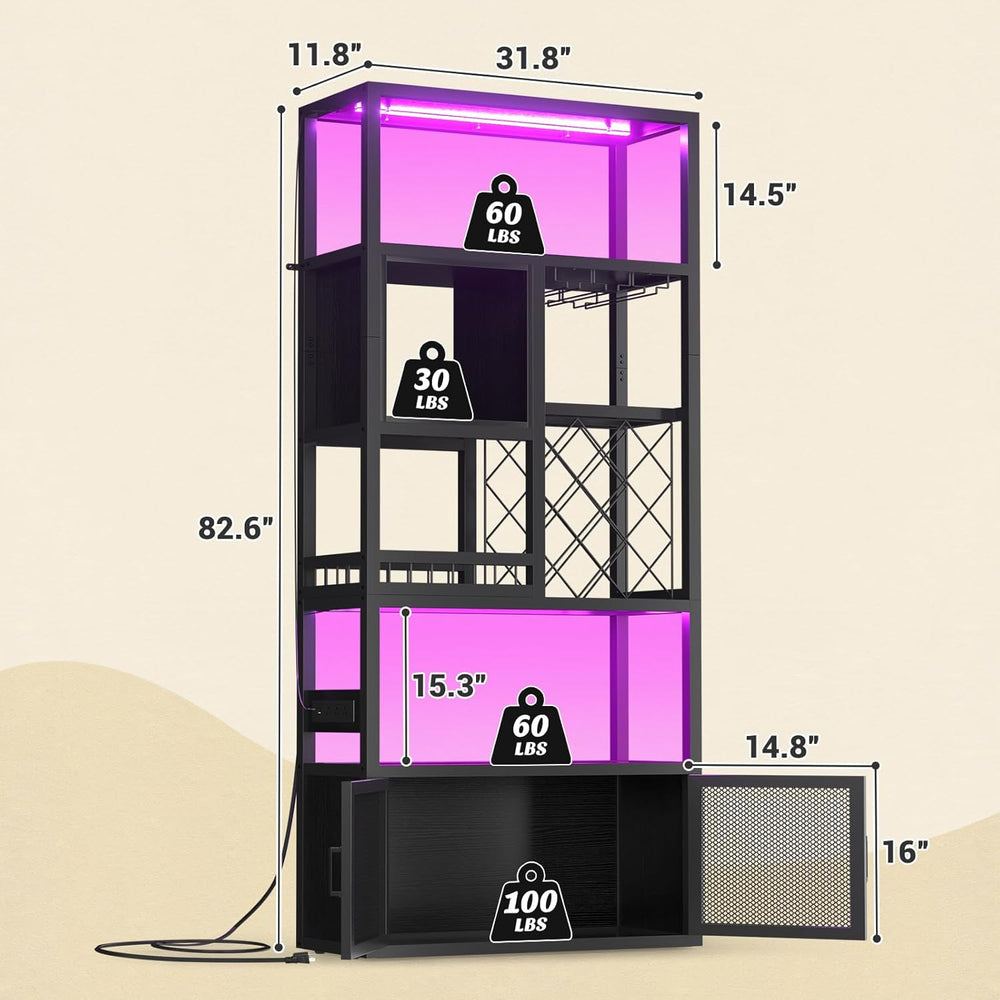 Armocity 82.6" Tall Bar Cabinet with Power Outlets & LED Lights, Liq...