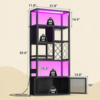 82.6" Tall Bar Cabinet with Power Outlets, 6-Tiers Reversible Wine Cabinet with LED Lights, Glass Holder & Wine Rack, Liquor Storage Cabinet Coffee Bar Unit Station for Dining Living Room, Black