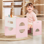 FUNLIO Height Adjustable Montessori Table and Chair Set for Age 1-3, Solid Wood Toddler Table and Chair Set, Weaning Baby Table Chair Set for Reading/Eating/Playing, Easy to Assemble - Pink