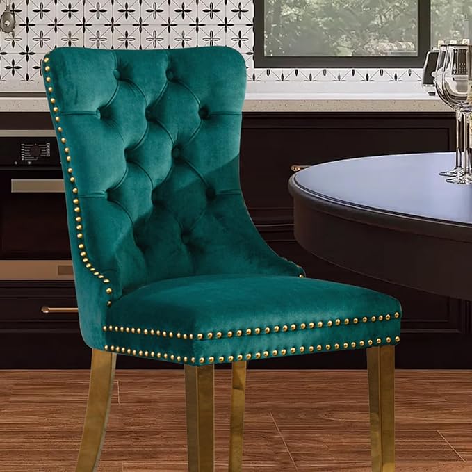 Velvet Upholstered Dining Chairs Set of 8, Modern Style Kitchen Side Chairs w...