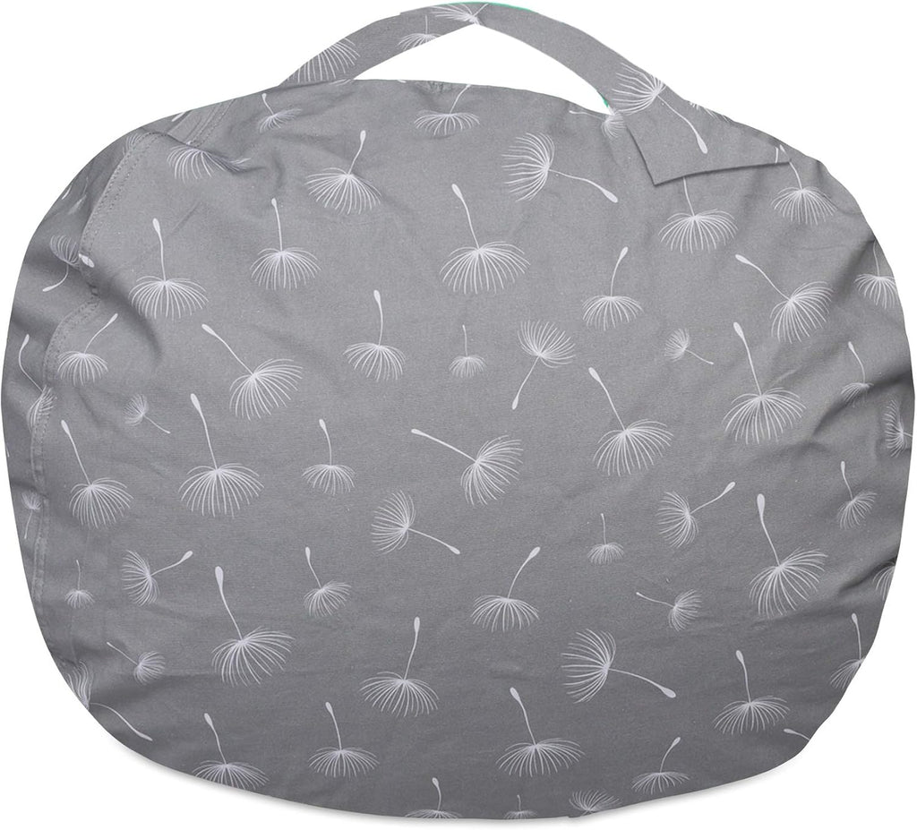Posh Creations Kids Stuffed Animal Storage Bean Bag Chair Cover - Childrens Toy Organizer, Large-38in, Canvas White Dandelions on Gray