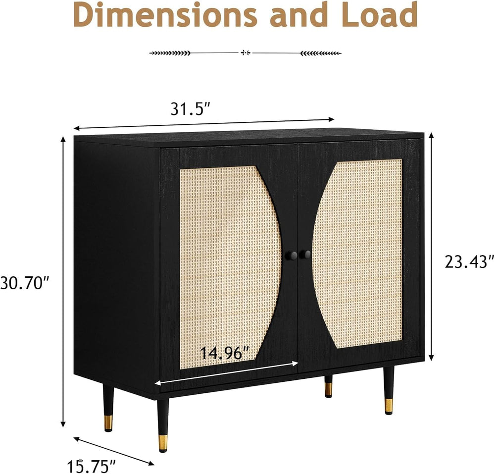 4ever2buy Rattan Buffet Cabinet with Storage, Black Sideboard Cabinet with Ra...