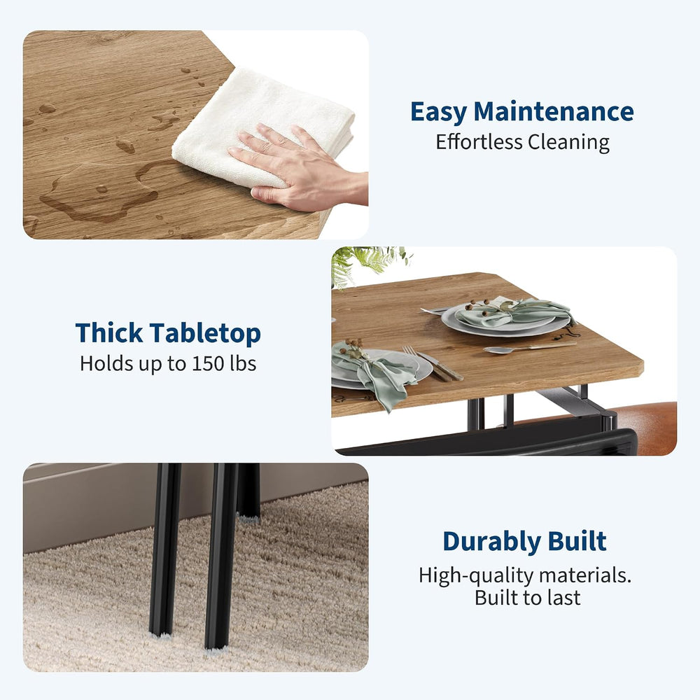 Takywep Dining Table Set for 4 – Wooden Kitchen Table with 4 PU Upholstered C...