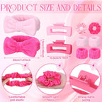 48 Pcs Sleepover Party Supplies Kit Bridesmaid Proposal Gifts Slumber Birthday Spa Party Favors Bow Headband Scrunchies Jewelry Case Makeup Bag Mirror for Gifts (Pink and Rose Red)