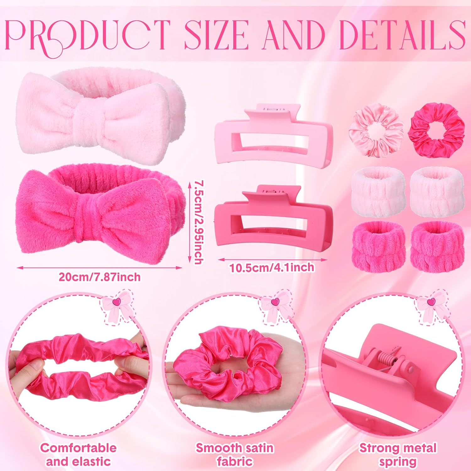 48 Pcs Sleepover Party Supplies Kit Bridesmaid Proposal Gifts Slumber Birthday Spa Party Favors Bow Headband Scrunchies Jewelry Case Makeup Bag Mirror for Gifts (Pink and Rose Red)