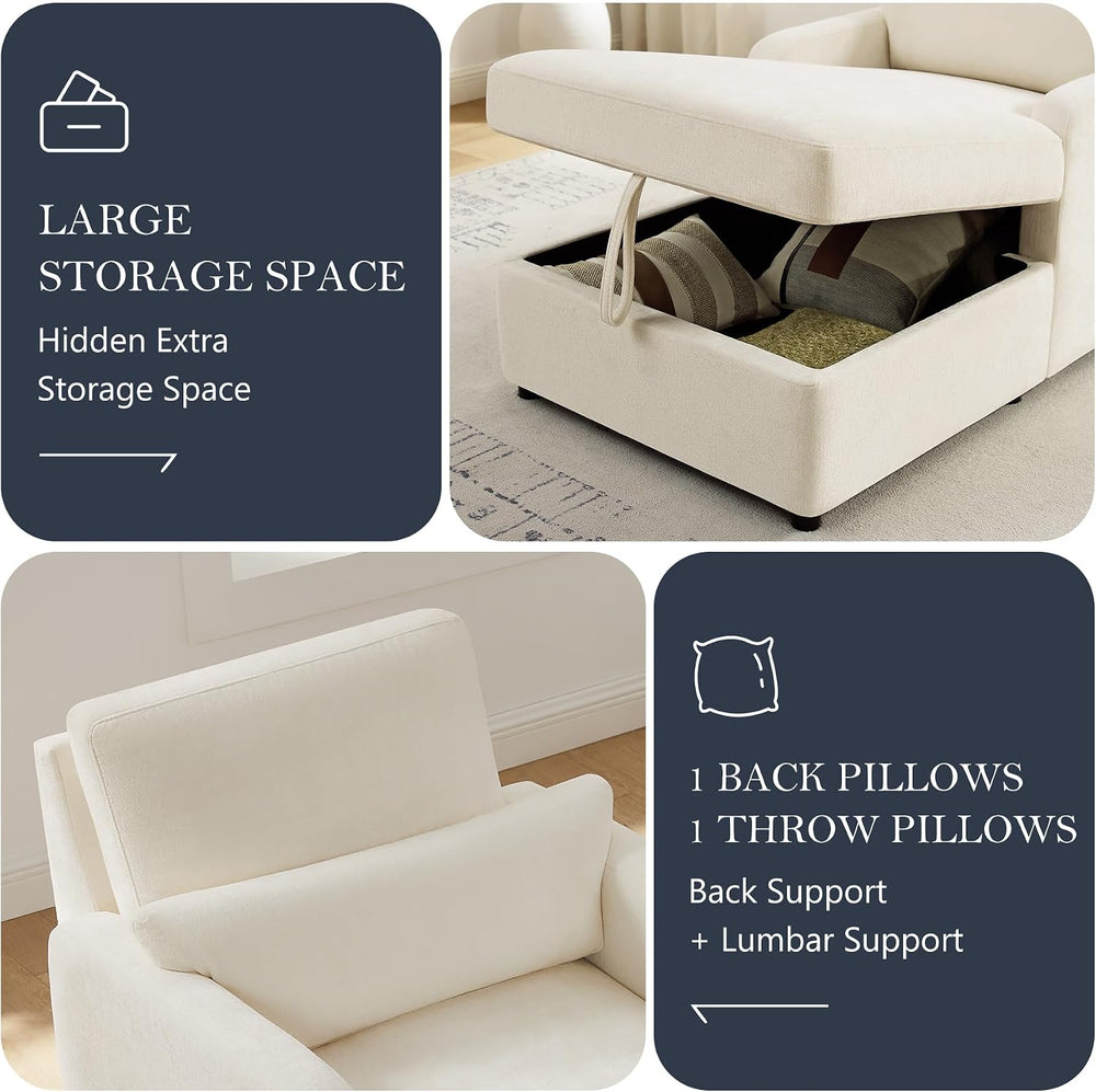 58" Oversized Chaise Lounge Chair with Storage, Chenille Beige