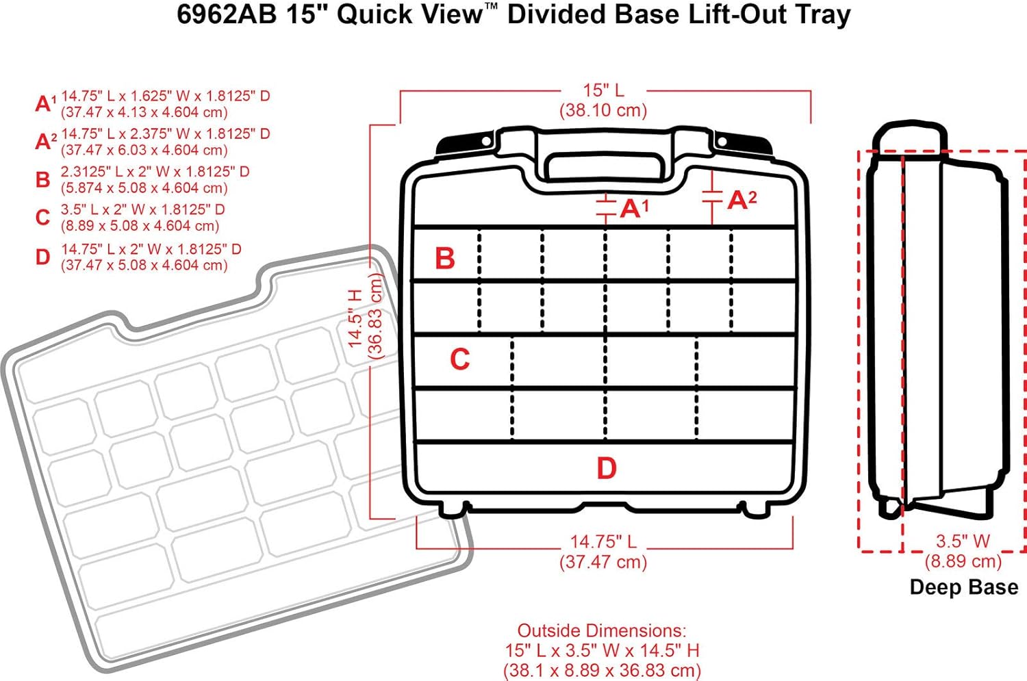 ArtBin 6962AB Quick View Deep Base Carrying Case with Removable Dividers and Tray, Portable Art & Craft Storage Box, 15", Clear