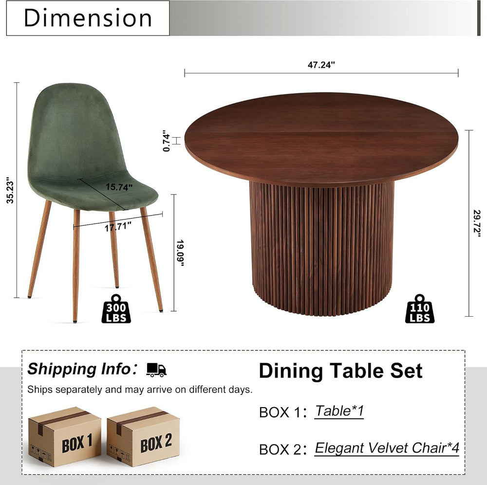 Dining Table Set for 4, Mid Century Modern 47 Inch Wooden Round Dining Table ...