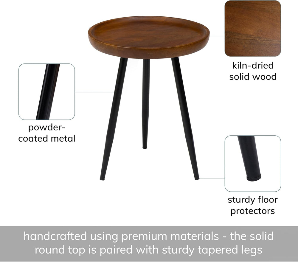 MH London Lydia Round Small End Table & Side Table Solid Wood, Walnut top...