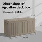 90 Gallon Resin Deck Box, Lockable Patio Outdoor Storage Box for Furniture, Garden Tools and Tools Storage, Waterproof Outside Storage Boxes - Grey