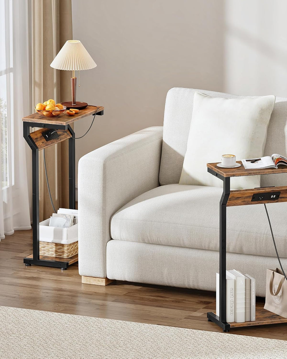 CHOEZON Narrow Side Table with Charging Station, 27" Skinny End Table fo...
