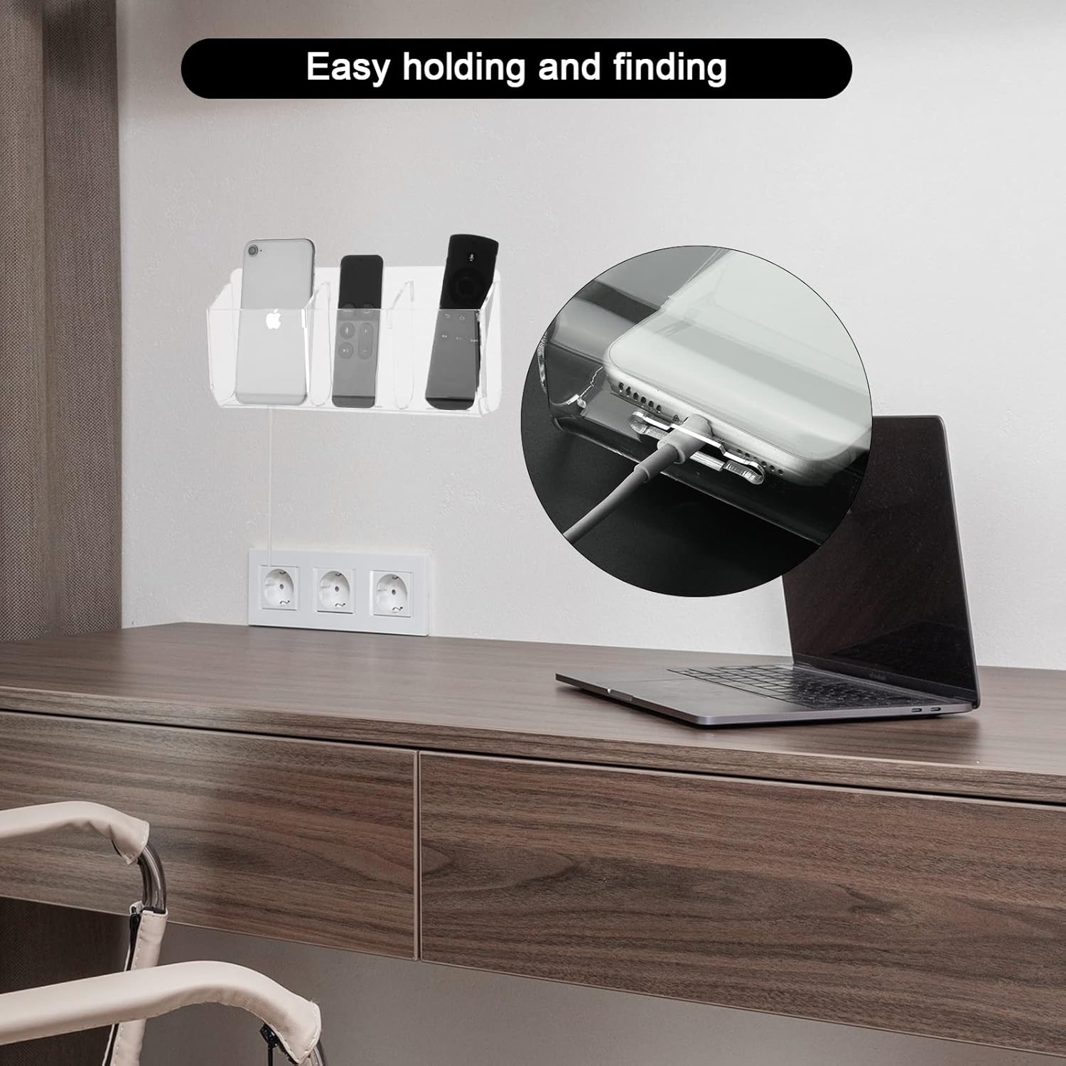 Cosmos Remote Control Stand Wall Mount Phone Holder with Removeable Block Wall Shelf Cell Phone Charging Brackets Holder Multipurpose Storage Organizer (Transparent Clear)