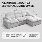 110" High Back Boneless Couch, L-Shaped Modular Sectional Sofa Bed | Sectional Couches for Living Room, Slub Chenille Fabric, No-Assembly, Light Gray