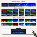 80" Fireplace TV Stand, Modern Entertainment Center for TVs Up to 90", TV Console with Storage Cabinets, Media Console for Living Room, White TV Stand and Black Fireplace